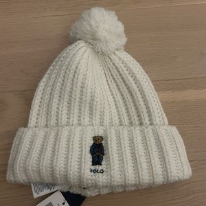 Polo Ralph Lauren white bear beanie NWT